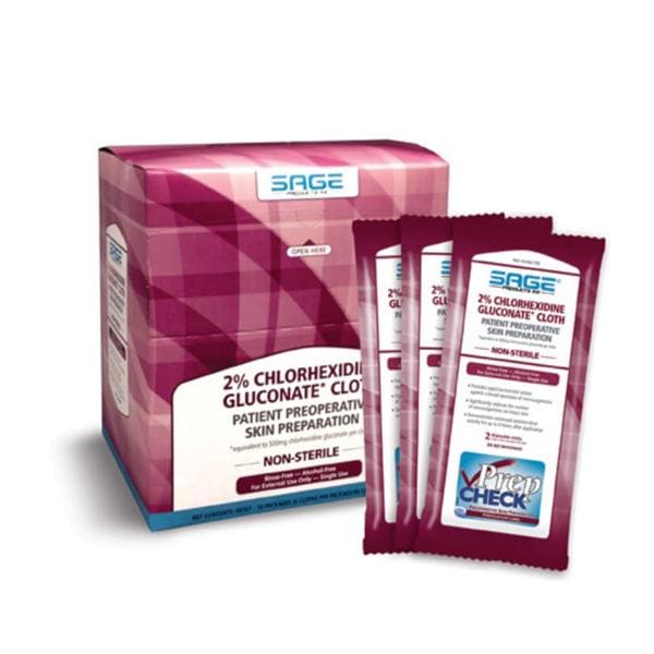 Sage Products Cloth Prep Chlorhexidine Gluconate 2% 7-1/2x7-1/2" 6x32/Ca - 9707