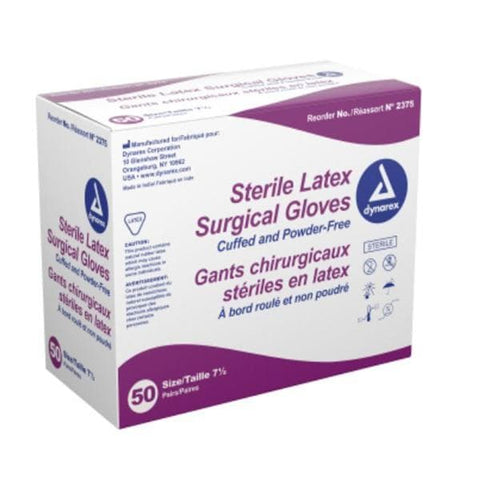 Dynarex Corporation Gloves Surgical Powder-Free Latex 7.5 Sterile Natural 200/Ca - 2375