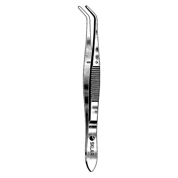 Sklar Instruments Forcep Utility Nugent 4-1/2" Serrated Angled Stainless Steel Each - 66-6242