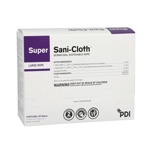 PDI Professional Disposables Disinfectant Surface Wipe Super Sani-Cloth Large Packets 50/Bx, 10 BX/CA - H04082