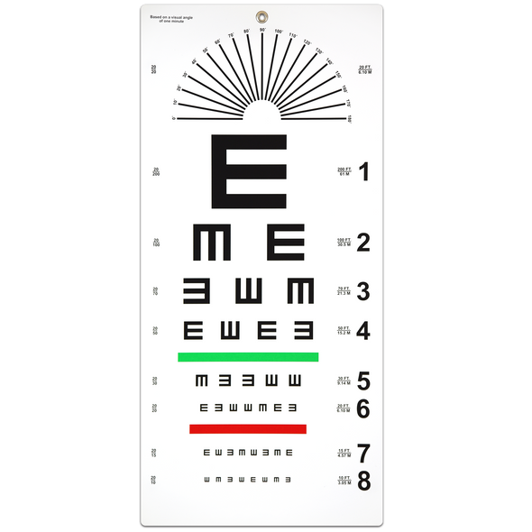 DISTANCE 20 FT. TUMBLING E AND ASTIGMATIC DIAL CHART