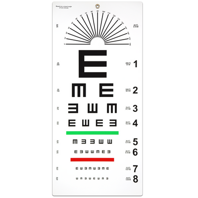 DISTANCE 20 FT. TUMBLING E AND ASTIGMATIC DIAL CHART