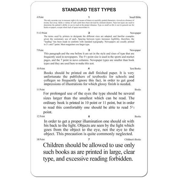 STANDARD READING TEST CARD