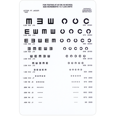 TUMBLING E AND LANDOLT C NEAR VISION CARD