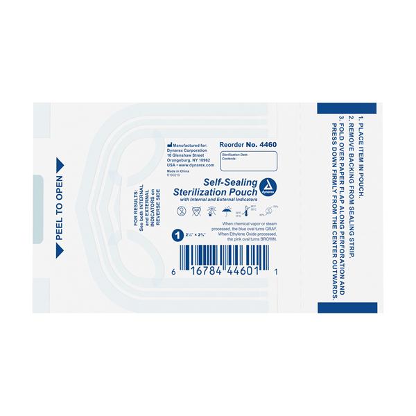 Dynarex Corporation Pouch Sterilization 2.25 in x 2.75 in Blue Tint No Md frm Ltx 5000/Ca - 4460