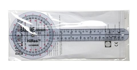 Baseline Plastic Goniometer - HiRes 360 Degree Head - 12 inch Arms - FE-12-1000HR