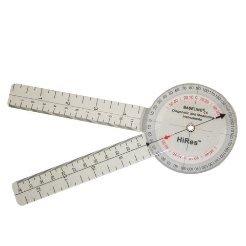Baseline Plastic Goniometer - HiRes 360 Degree Head - 8 inch Arms, 25-pack - FE-12-1001HR-25