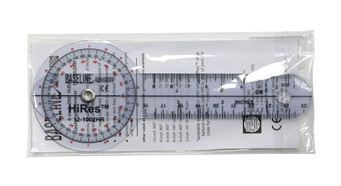 Baseline Plastic Goniometer - HiRes 360 Degree Head - 6 inch Arms - FE-12-1002HR