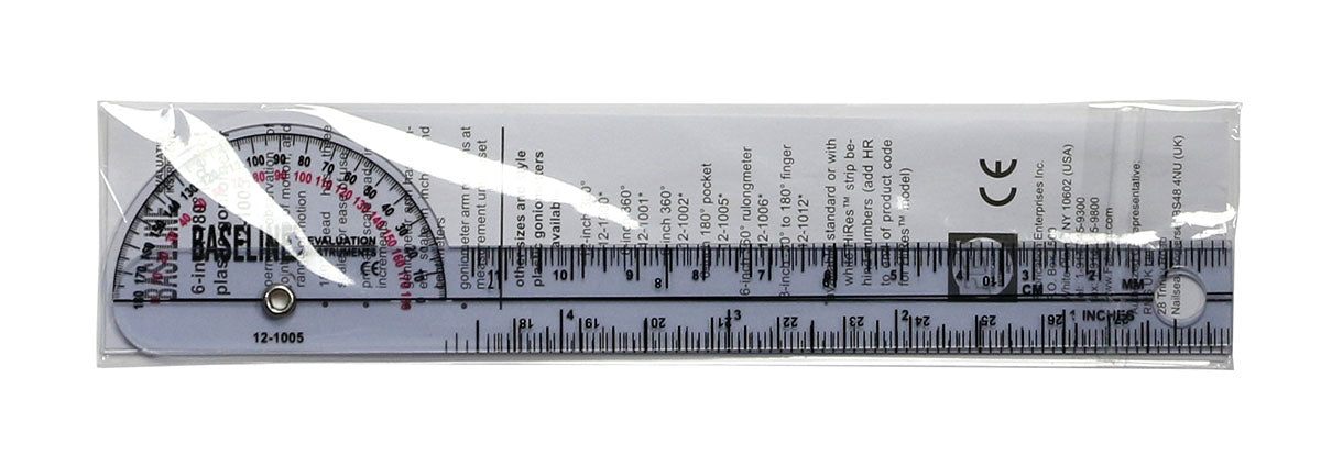Baseline Plastic Goniometer - Pocket Style - 180 Degree Head - 6 inch Arms - FE-12-1005