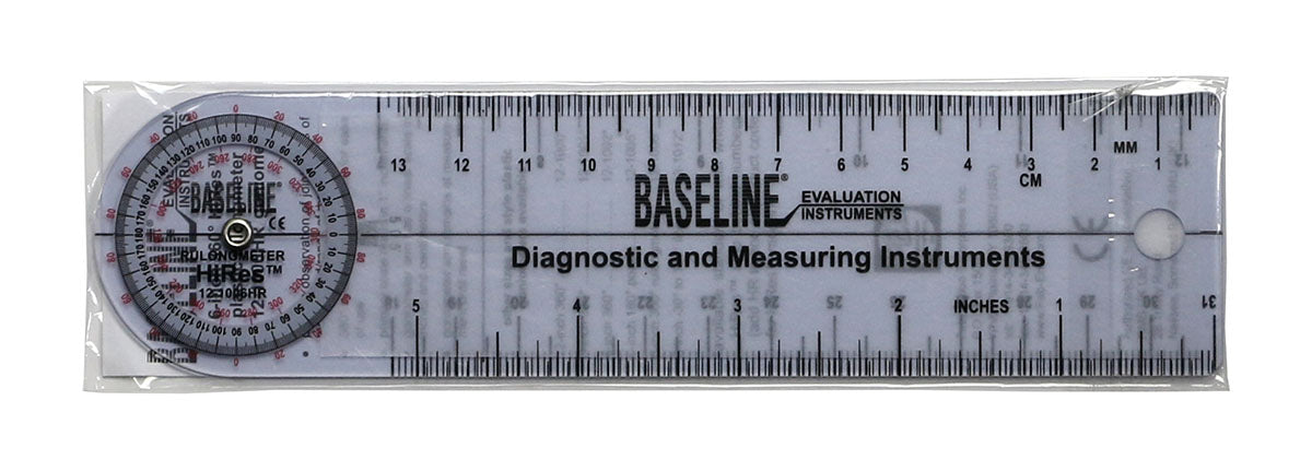 Baseline Plastic Goniometer - Rulongmeter Style - HiRes 360 Degree Head - 6 inch Arms - FE-12-1006HR