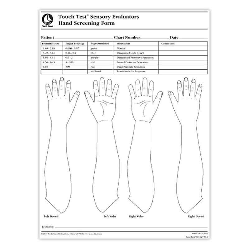 Touch-Test Monofilament - Screening Form for Hand - 100 Sheet Pad