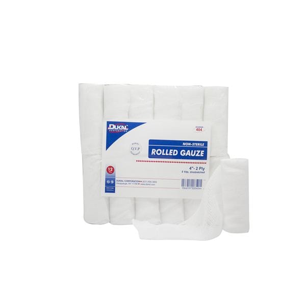 Dukal Corporation Bandage 4"x5yd Gauze Cotton Roll White LF Non-Sterile 12/Pk, 8 PK/CA - 404