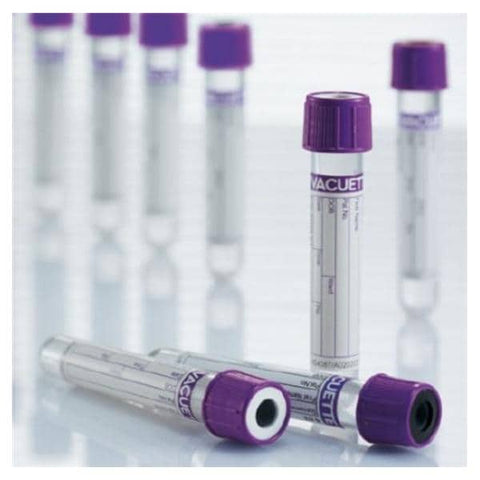 Greiner Vacuette Tube Venous Blood Collection Vacuette 2mL 13x75mm PP K2EDTA Lavender/White 50/Bg, 24 BG/CA - 454428