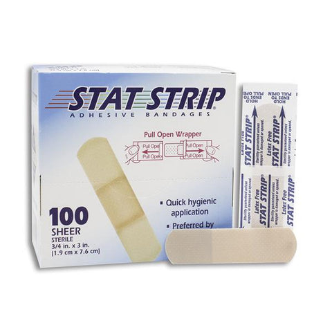 Dukal Corporation Bandage Adhesive Strip Plastic Film Stat Strip 3/4x3" Sheer 100/Bx, 12 BX/CA - 152001