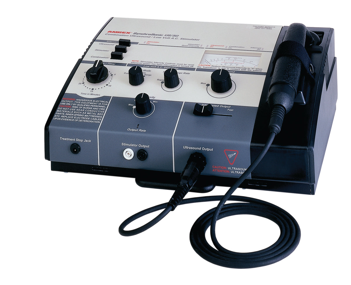 Amrex Ultrasound/Stim Combo - US/50 (Low Volt), 1.0 and 3.3 MHz with 10 cm head and Standard Transducer