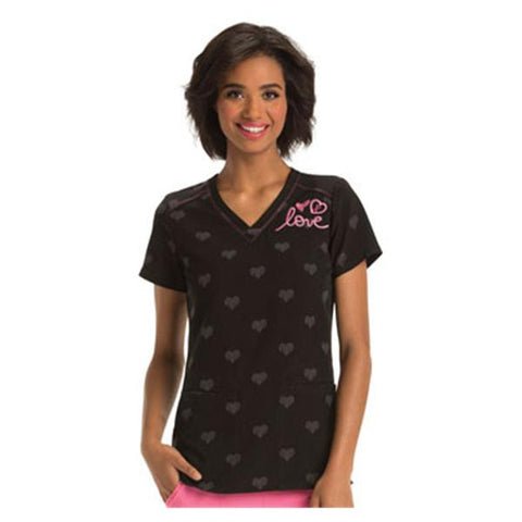 HeartSoul Scrub Top Poly/Spndx HeartSoul W Blk/HtPnk Sm 26" 2Pckt Each - HS606LVLOS