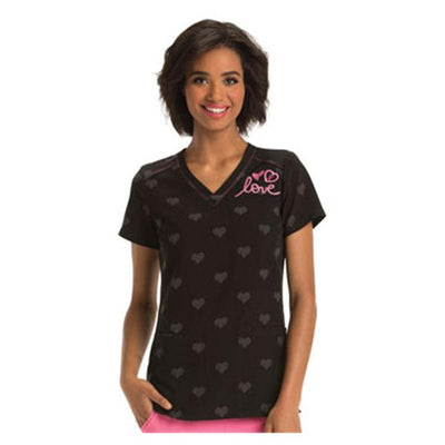 HeartSoul Scrub Top Poly/Spndx HeartSoul W Blk/HtPnk XS 26" 2Pckt Each - HS606LVLOXS