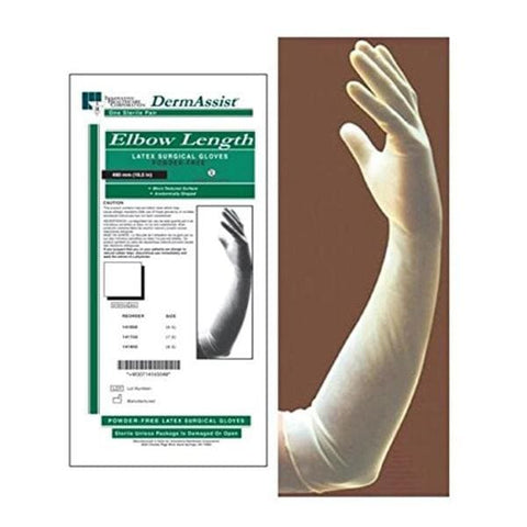 Innovative Healthcare Corp. Gloves Surgical DermAssist PF Ltx 18.5 in Lg/Elb Lngth 7.5 Strl Natural 100Pr/Ca - IHC141750