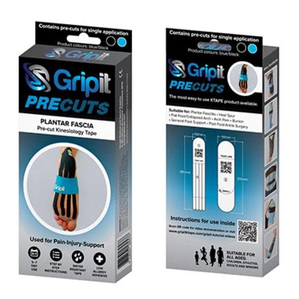 Fabrication Enterprises Tape Kinesiology Gripit PRECUT Elastic Strip Low Allergy Adhesive Blue/Black Each - 24-0101