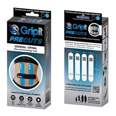 Fabrication Enterprises Tape Kinesiology Gripit PRECUT Elastic Strip Low Allergy Adhesive Blue/Black Each - 24-0103