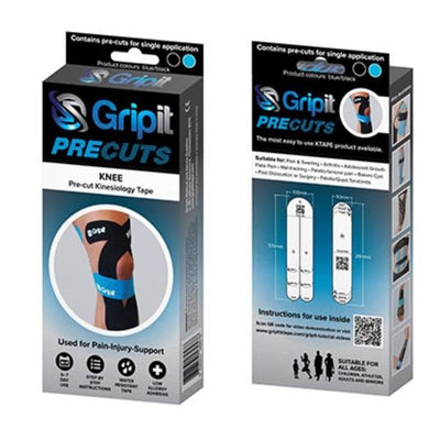 Fabrication Enterprises Tape Kinesiology Gripit PRECUT Elastic Strip Low Allergy Adhesive Blue/Black Each - 24-0105