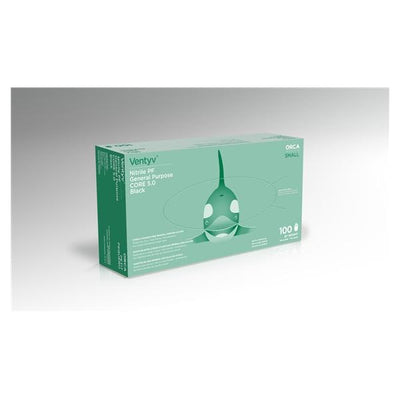 Ventyv Gloves General Purpose Orca PF Nitrile LF 220 mm Sm Black 100/Bx, 10 BX/CA - 10419106