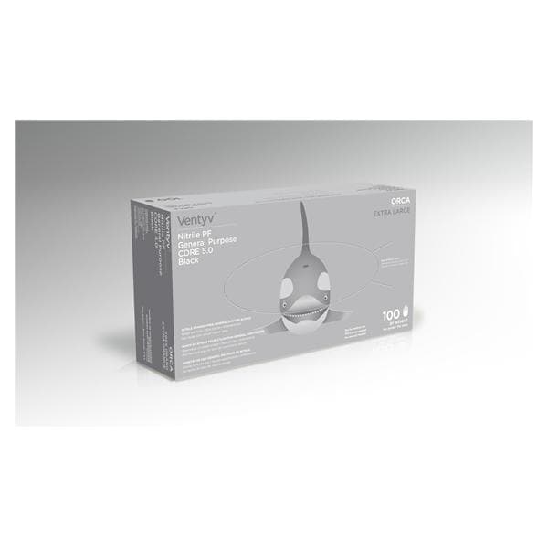 Ventyv Gloves General Purpose Orca PF Nitrile LF 230 mm XL Black 100/Bx, 10 BX/CA - 10422106