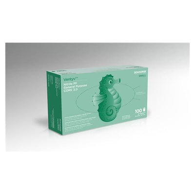 Ventyv Gloves General Purpose Seahorse PF Nitrile LF 220 mm Sm Cobalt Blue 100/Bx, 10 BX/CA - 10419105