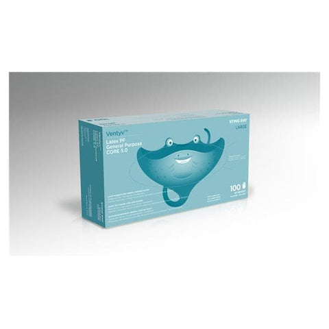 Ventyv Gloves General Purpose Stingray Powder-Free Latex Large Disposable 100/Bx, 10 BX/CA - 10221102