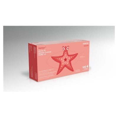 Ventyv Gloves General Purpose Starfish PF Nitrile LF Md Violet Blue 100/Bx, 10 BX/CA - 10420102