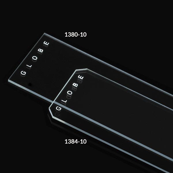 Globe Scientific Microscope Slides, Diamond White Glass, 25 x 75mm, 45° Beveled Edges, Clipped Corners, Plain - GS-1384-10
