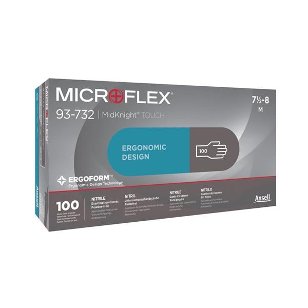 Ansell Healthcare Products LLC Gloves Exam MidKnight PF Nitrile LF Sm 6.5-7 Black 100/Bx, 10 BX/CA - 93732070