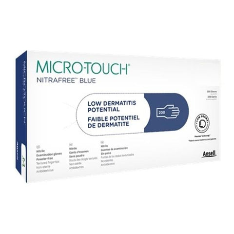 Ansell Healthcare Products LLC Gloves Exam Micro-Touch NitraFree PF Nitrile LF Sm 6.5-7 Blue 200/Bx, 10 BX/CA - 313028070
