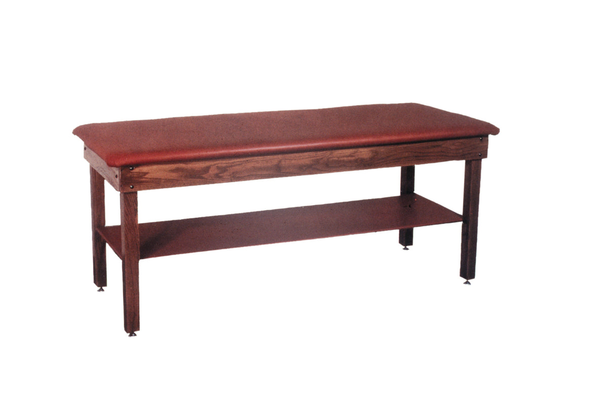 wooden treatment table - H-brace, shelf, upholstered, 78" L x 24" W x 30" H