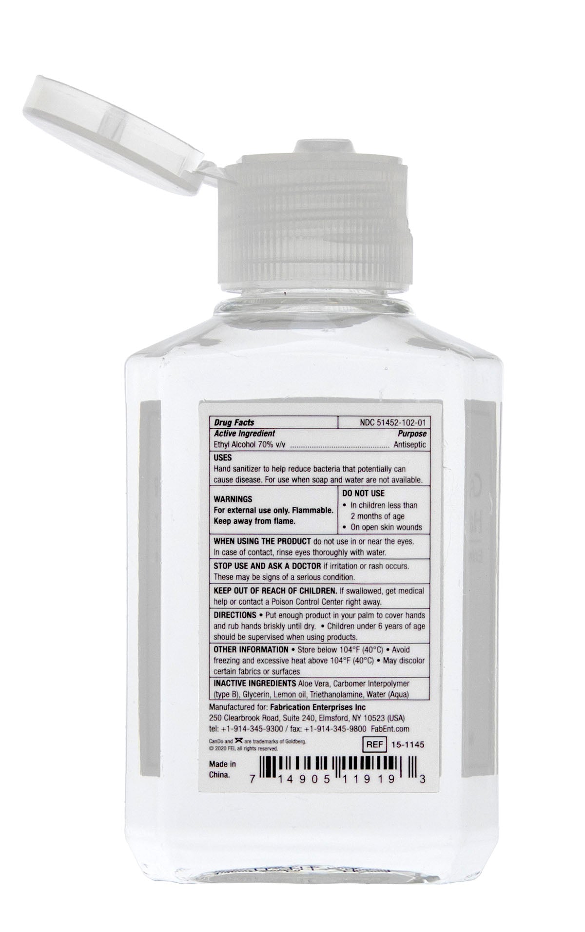 CanDo Ultra Hand Sanitizer with Aloe Vera, Flip Cap, 2 oz. - FE-15-1145