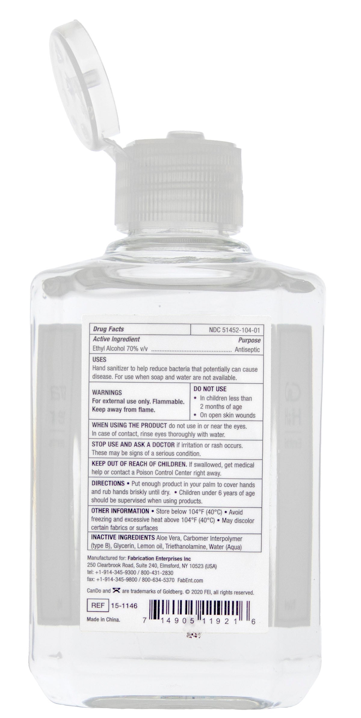 CanDo Ultra Hand Sanitizer with Aloe Vera, Flip Cap, 4 oz. - FE-15-1146