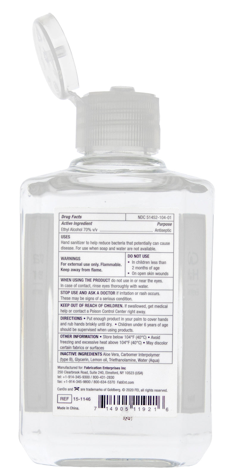 CanDo Ultra Hand Sanitizer with Aloe Vera, Flip Cap, 4 oz. - FE-15-1146