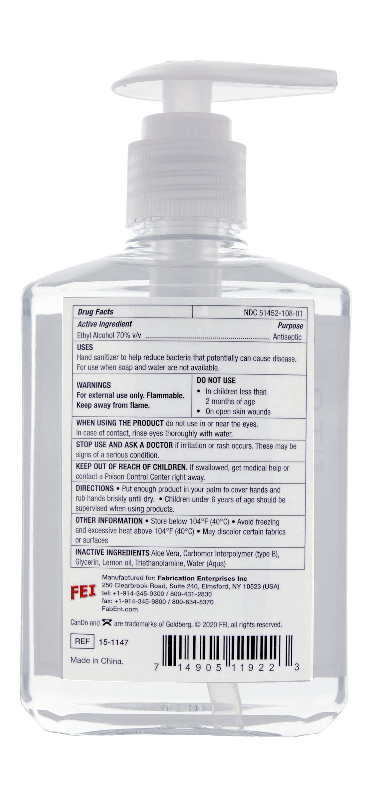 CanDo Ultra Hand Sanitizer with Aloe Vera, Pump Dispenser, 8 oz. - FE-15-1147