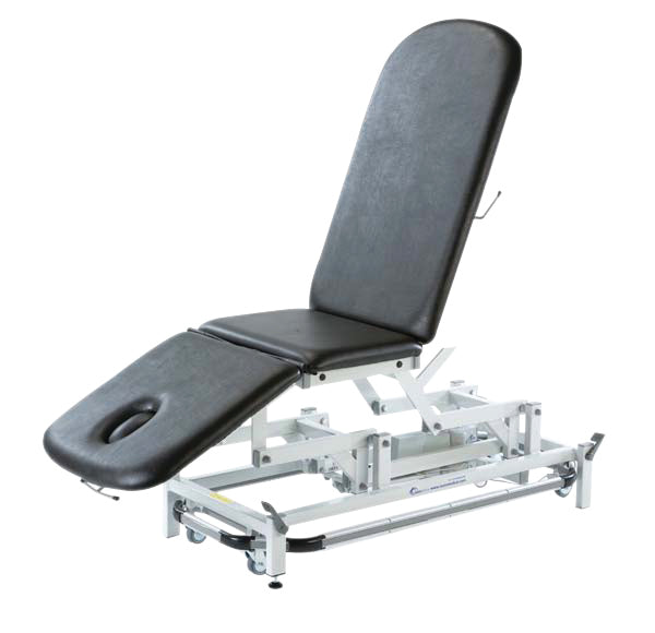 treatment table - electric hi-low, with foot bar, 78" L x 28"W x 18" - 39" H, 3-section, castors