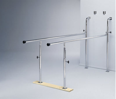 Parallel Bars, wall-mounted, wood base, folding, height adjustable, 7' L x 22.5" W x 28" - 42" H