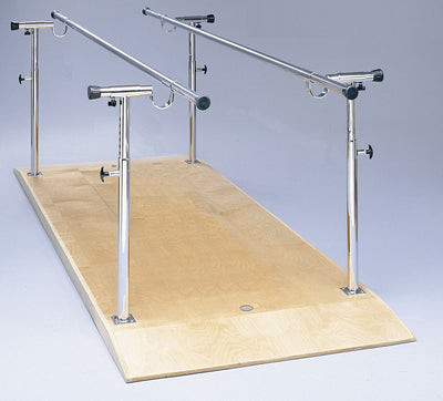 Parallel Bars, wood platform mounted, height and width adjustable, 10' L x 19" - 26" W x 26" - 44" H