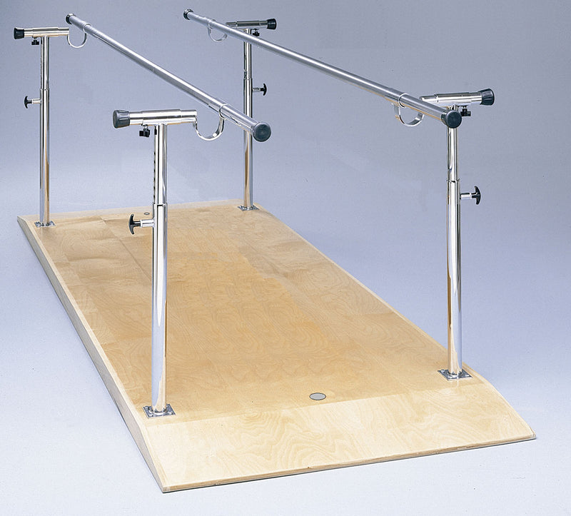 Parallel Bars, wood platform mounted, height and width adjustable, 10' L x 19" - 26" W x 26" - 44" H