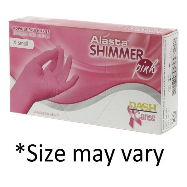 Dash Medical Gloves Inc Gloves Exam Alasta Shimmer Powder-Free Nitrile Latex-Free X-Large Pink 100/Bx, 10 BX/CA - PNK100XL