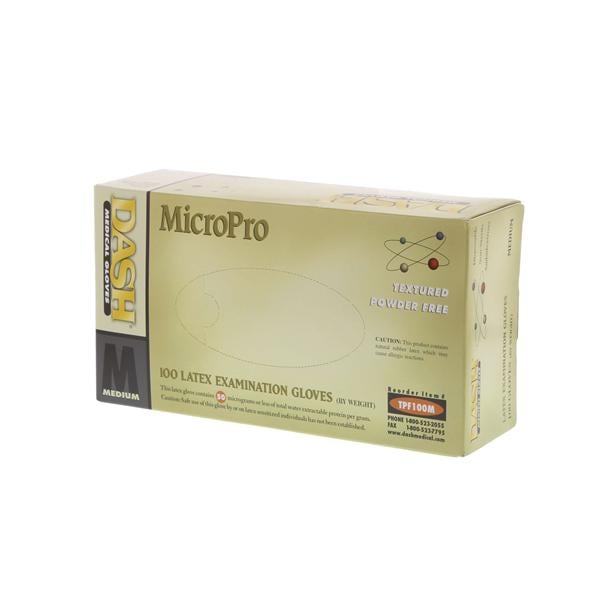 Dash Medical Gloves Inc Gloves Exam Micropro Powder-Free Latex Medium Natural 100/Bx, 10 BX/CA - TPF100M