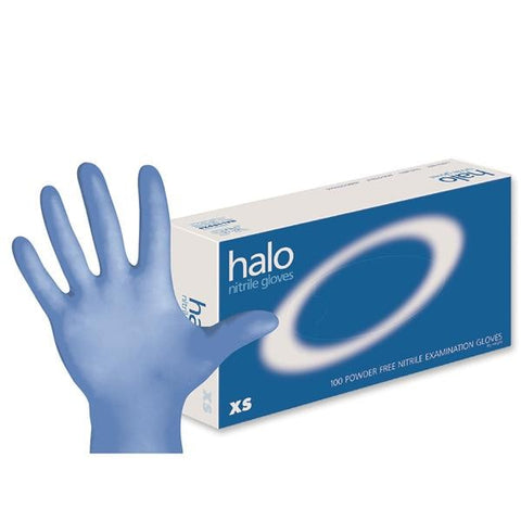 Dash Medical Gloves Inc Gloves Exam Halo Powder-Free Nitrile Latex-Free X-Small Dark Blue 100/Bx, 10 BX/CA - HAL100XS