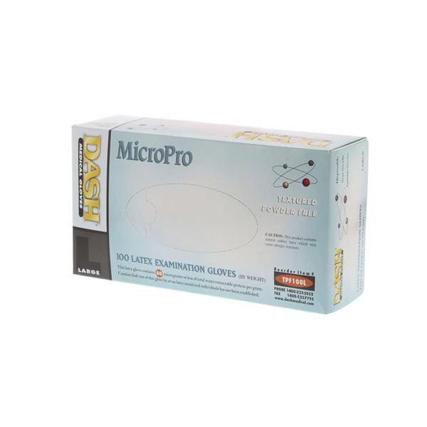 Dash Medical Gloves Inc Gloves Exam Micropro Powder-Free Latex Large Natural 100/Bx, 10 BX/CA - TPF100L