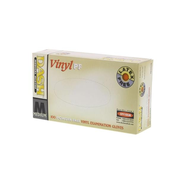 Dash Medical Gloves Inc Gloves Exam Dash Vinyl Powder-Free Vinyl Latex-Free Medium Clear 100/Bx, 10 BX/CA - SPF100M