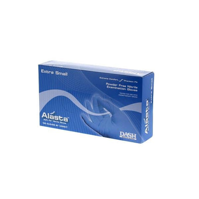 Dash Medical Gloves Inc Gloves Exam Alasta Soft Fit Powder-Free Nitrile Latex-Free X-Small Blue 100/Bx, 10 BX/CA - ALS100XS