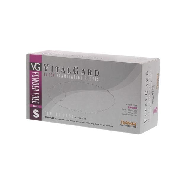Dash Medical Gloves Inc Gloves Exam VitalGard Powder-Free Latex Small Natural 100/Bx, 10 BX/CA - VPF100S