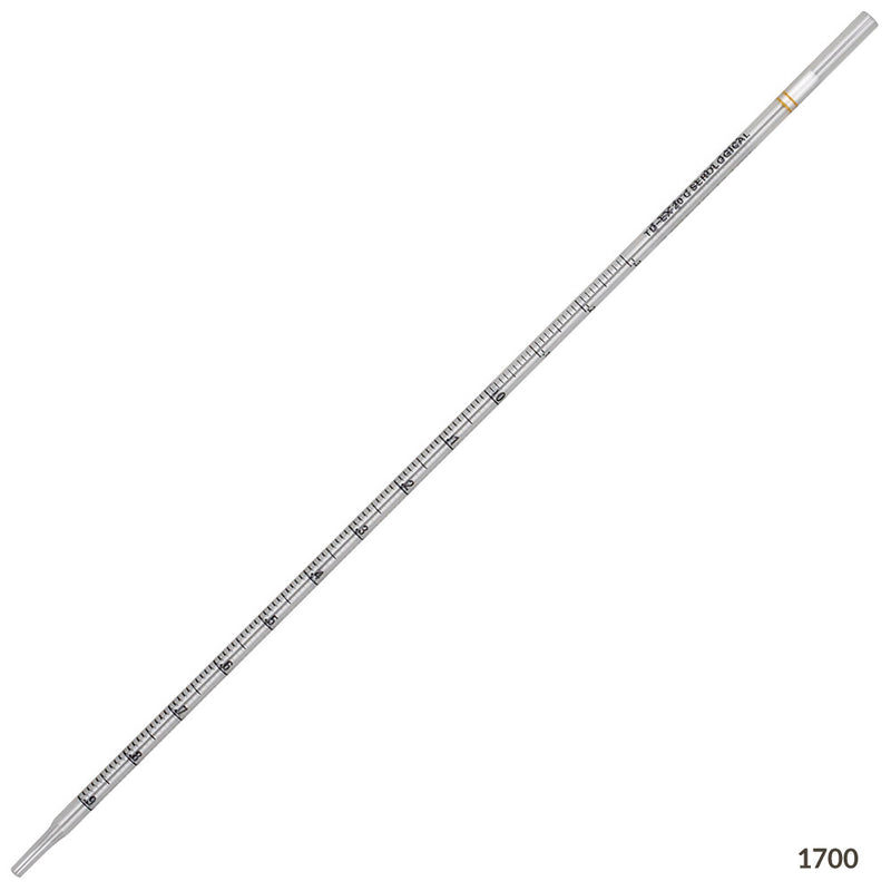 Globe Scientific 1 mL, Serological Pipette, PS, Standard Tip, 275mm, STERILE, Yellow Striped, Individually Wrapped - GS-1700